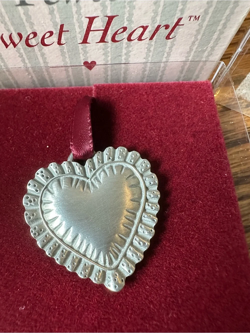 Longaberger Pewter Sweet Heart Basket Ornament - vintage